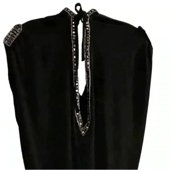 Moda International XS Black Sleeveless Dress Beaded Trim Party Cocktail - Picture 4 of 13